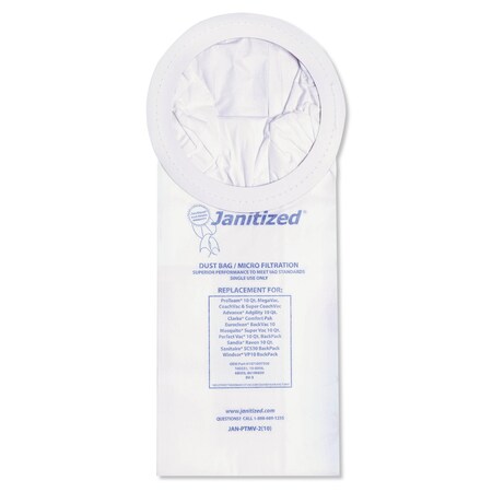 Janitized Vacuum Filter Bags Designed to Fit ProTeam 10 Qt. Super Coach/MegaVac, PK100 PK JAN-PTMV-2(10)